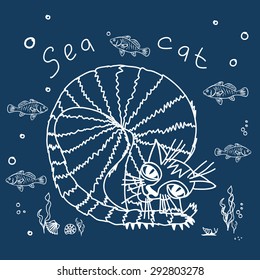 Raster or vector linear image, a picture of a cat and text