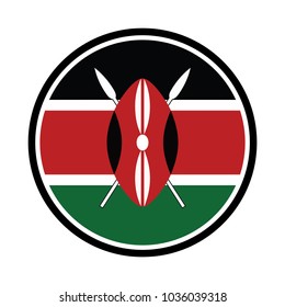 Raster version. Flag of Kenya as round glossy icon. Button with Kenyan flag.