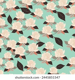 Raster version. Seamless pattern with roses. Vintage background with flowers silhouette
