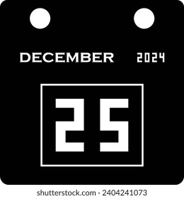 Raster version. Twenty-fifth in December Calendar icon on white background