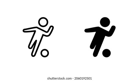 Raster version vector. Soccer, football players silhouettes Soccer player kicking the ball detailed. Football forward icon. editable stroke, flat design style isolaated on white linear pictogram