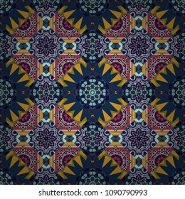 Raster vintage natural pattern. Seamless background with cute simple flowers in brown, blue and gray colors. Print for silk, calico and home textiles. Design for cloth, wallpaper, gift wrapping.