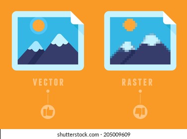 Raster Vs Vector Concept - Flat Icons - Infographic Design Elements - Comparison Of Different Image Formats