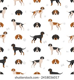 Rastreador Brasileiro seamless pattern. All coat colors set.  All dog breeds characteristics infographic. Vector illustration