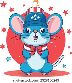 Rat 4th of July Cute in the style of colorful animal