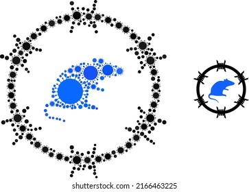 Rat arrest mosaic icon. Vector mosaic done from random coronavirus elements. Virus mosaic rat arrest icon. Rat arrest mosaic for medical templates.