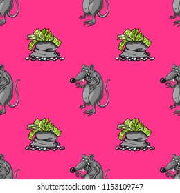 Rat and bag of money seamless pattern