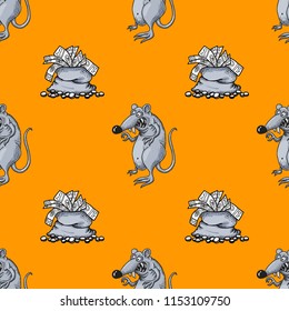 Rat and bag of money seamless pattern