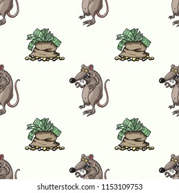 Rat and bag of money seamless pattern