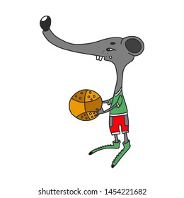 rat basket player. cute vector illustration in cartoon style drawn by hand