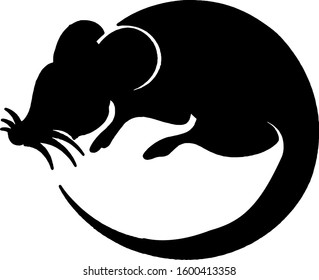 rat black silhouette, isolated on white. Vector design style 