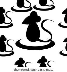 Rat, a black silhouette, a seamless pattern