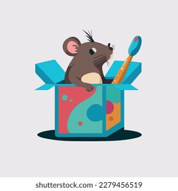 A Rat in a box with a paintbrush flat logo style