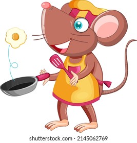 Rat cartoon character cooking breakfast illustration
