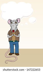 Rat cartoon character with speech bubble, vector illustration