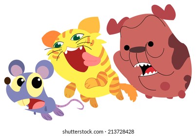 rat cat and dog Illustration cute fun