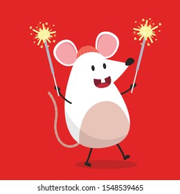 Rat character design. Sparklers vector. free space for text. copy space. Happy Chinese new year. Year of the rat wallpaper.