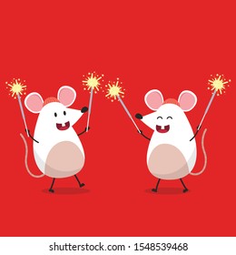 Rat character design. Sparklers vector. free space for text. copy space. Happy Chinese new year. Year of the rat wallpaper.