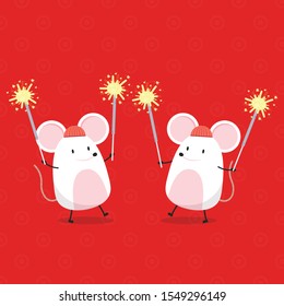 Rat character design. Sparklers vector. free space for text. copy space. Happy Chinese new year. Year of the rat wallpaper.