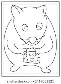 Rat cheese, cute vector in colouring page