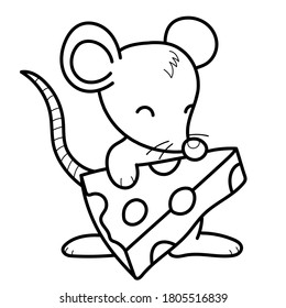 Rat and cheese line art cartoon