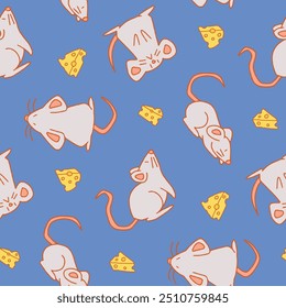Rat Cheese Mouse Vector Seamless Pattern illustration for Print, Wallpaper, Decoration.