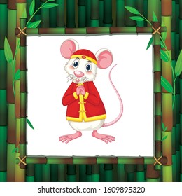 Rat in chinese costume on bamboo frame illustration