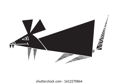 rat for Chinese New Year 2020. Element for design. New Year's card, mouse. Vector illustration. isolated in black. cut off