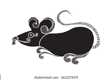 rat for Chinese New Year 2020. Element for design. New Year's card, mouse. Vector illustration. isolated in black. cut off
