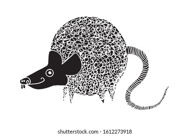 rat for Chinese New Year 2020. Element for design. New Year's card, mouse. Vector illustration. isolated in black. cut off
