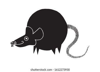 rat for Chinese New Year 2020. Element for design. New Year's card, mouse. Vector illustration. isolated in black. cut off
