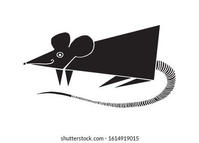 rat for Chinese New Year 2020. Element for design. New Year's card, mouse. Vector illustration. isolated in black. cut off.