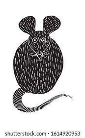 rat for Chinese New Year 2020. Element for design. New Year's card, mouse. Vector illustration. isolated in black. cut off. dot