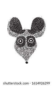 rat for Chinese New Year 2020. Element for design. New Year's card, mouse. Vector illustration. isolated in black. cut off. dot