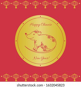 Rat Chinese new year greeting card vector red gold colorful illustration