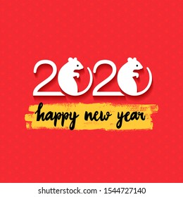 Rat Chinese year symbol. Happy new year. 2020 Mouse Chinese new year symbol. Vector illustration. Isolated on red background.