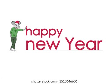 Rat Chinese year symbol. Mouse Chinese new year symbol vector illustration. Happy new year. 2020. The mouse hold the inscription happy, symbol of the year 2020.