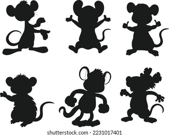 Rat collection for kids isolated vector Silhouette
