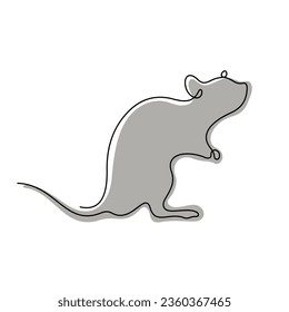 Rat continuous line colourful vector illustration