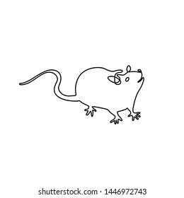 Rat continuous line drawing, Chinese Zodiac Sign Year of Rat, Happy New Year 2020 year of the rat, mouse,design for greeting card, logo, posters, print, tattoo, single line on white background.