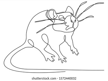  Rat continuous line.Rat year 2020.One single line drawing. 2020 year sign.