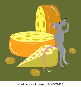 The rat costs and eats cheese.