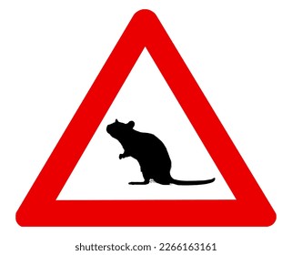 Señal de la carretera de advertencia en el cruce de ratas. Ilustración vectorial del signo de tráfico de advertencia de rata. Atención de riesgo marca del triángulo rojo.