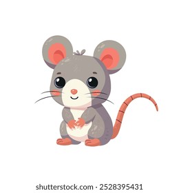 Rat cute childish cartoon illustration. Vector clip art rat  isolated on white background Flat design element	