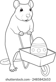 Rat Easter Easter egg Wheelbarrow Animal Vector Graphic Art Illustration