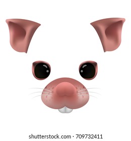  Rat Face Parts Photo-realistic mesh vector illustration. 