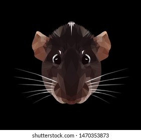 Rat face, symbol of new year 2020, on white background, low poly and wireframe vector illustration EPS 10 isolated.  Polygonal style trendy modern logo design. Suitable for printing on a t-shirt.