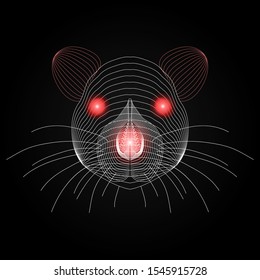 rat face x-ray with red luminous eyes