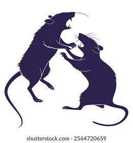 Rat or rat fighting silhouette on white background