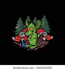 rat fink-inspired vector illustration design of rats and lawn mowers 
